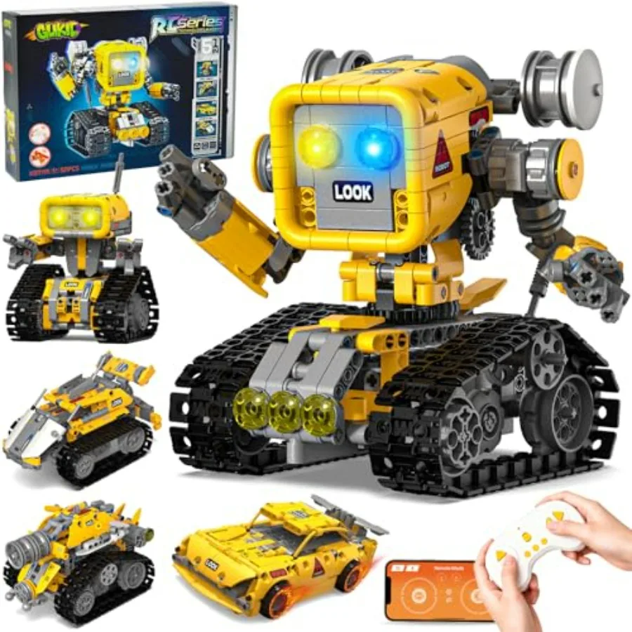 

5 in 1 STEM RC Robotics Kit APP Remote Control Robot Building Kit DIY Science Kits for Age 8-12 Blue Plastic Educational Gift