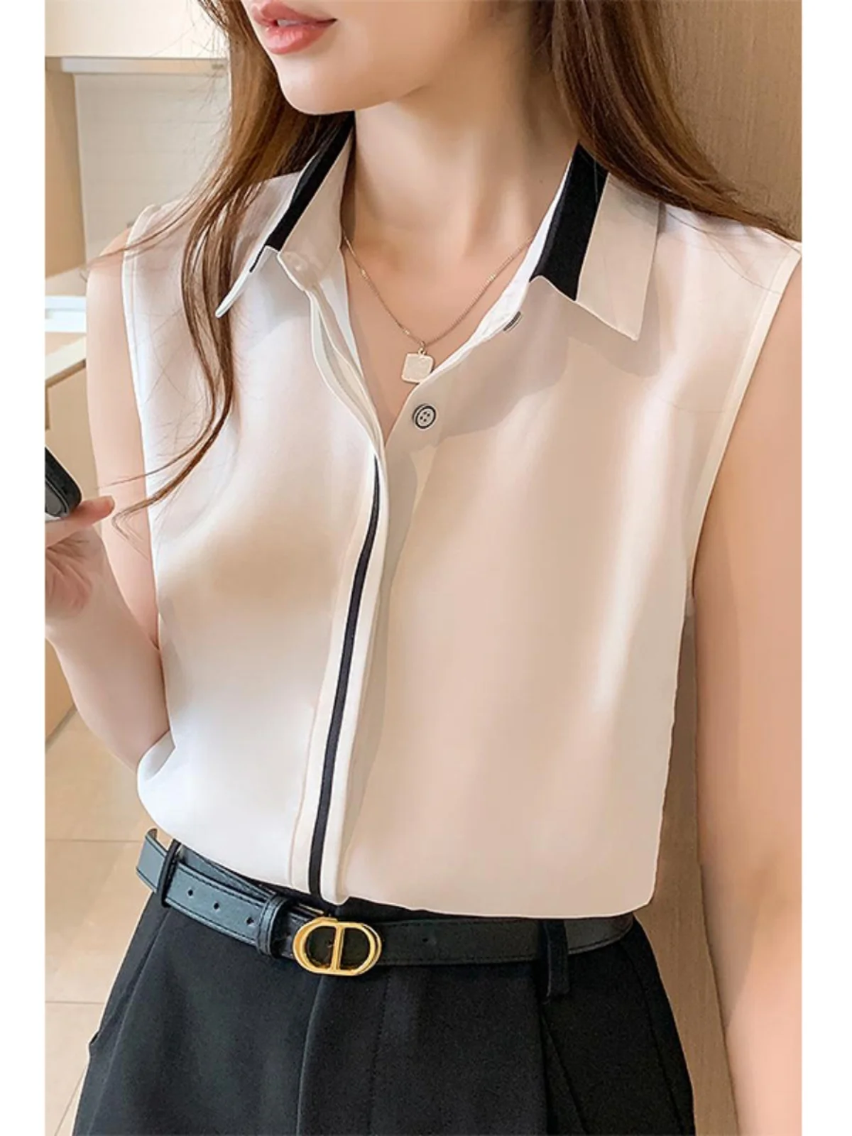 

Модный женский летний тонкий свободный топ с цветными блоками, шифоновая базовая майка для похудения, облегающая внутренняя майка-топ