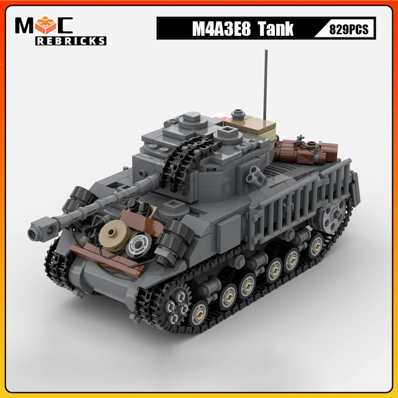 WW II Military Battlefield Serie Eng M4A3E8 Tank Mit MOC Gun Bausteine Modell DIY Technologie Ziegel Spielzeug Kinder Geschenke