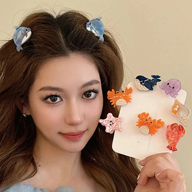 Creative Marine Organism Hairpins Interesting Cute Cartoon Small Hair Clip Starfish Jellyfish Mini Hair Accessories For Girls