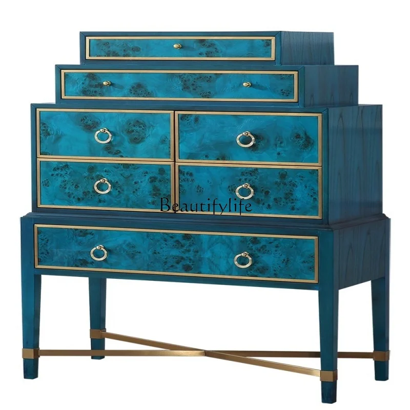 

American light luxury living room trapezoidal decorative cabinet Italian peacock blue foyer entrance cabinet bedroom drawer