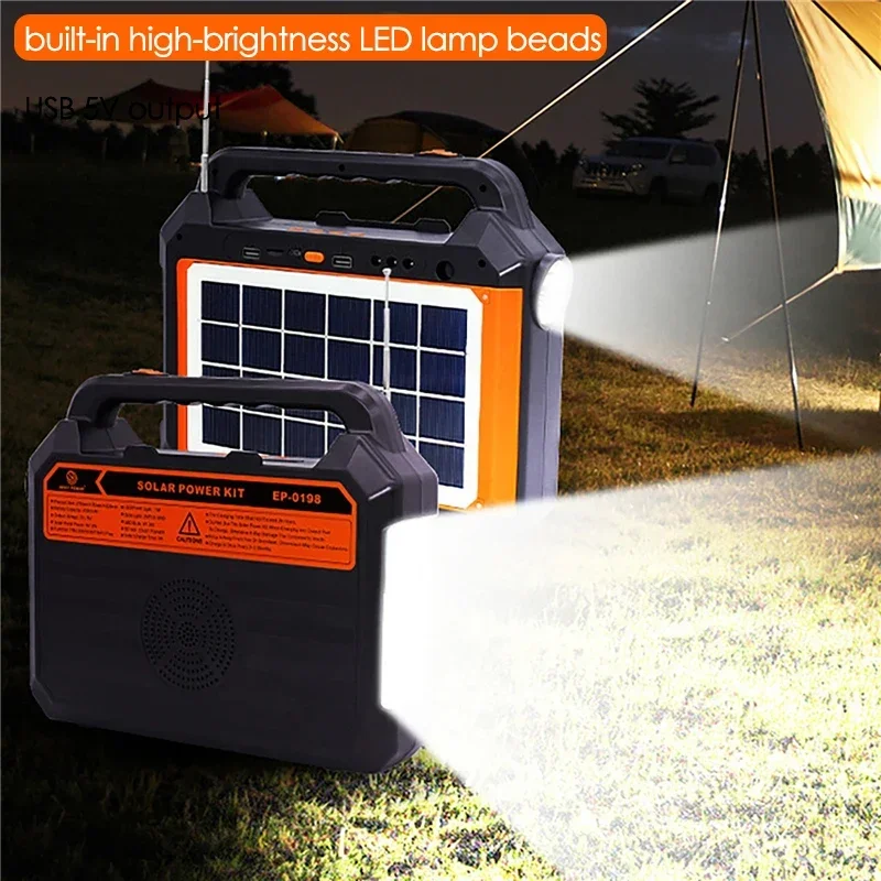 Power Station Solar Generator Kit Portable Solar Panel Emergency Light USB Charger Cable with 3 Bulbs for Outdoor Camping Hiking