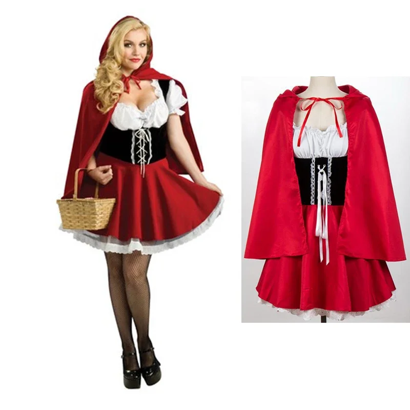 Halloween Women Little Red Riding Hood Costume Christmas Hen Party Ladies Dress with Cape Fancy Dress