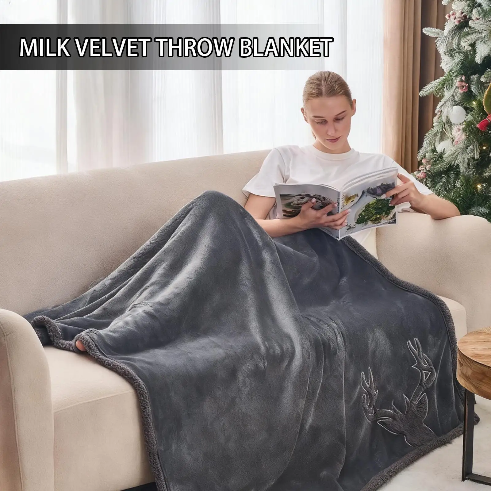 

Elk Christmas Throw Blanket Double-Sided, Soft Flannel Holiday Decor for Couch Sofa, Bedroom, Office, Gifts for Kids Adults