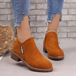 Women Boots 2024 Autumn Winter New Marten Boots Female Zipper Ankle Boots Female Low Heel Low Tube College Style Shoes for Women