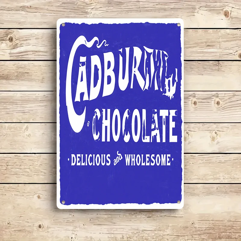 1 قطعة 2D شقة خمر كادبوري الشوكولاته القصدير اللوحة اللوحة الكلاسيكية الأزرق والأبيض الإعلان شعار البريطانية الحنين الديكور p