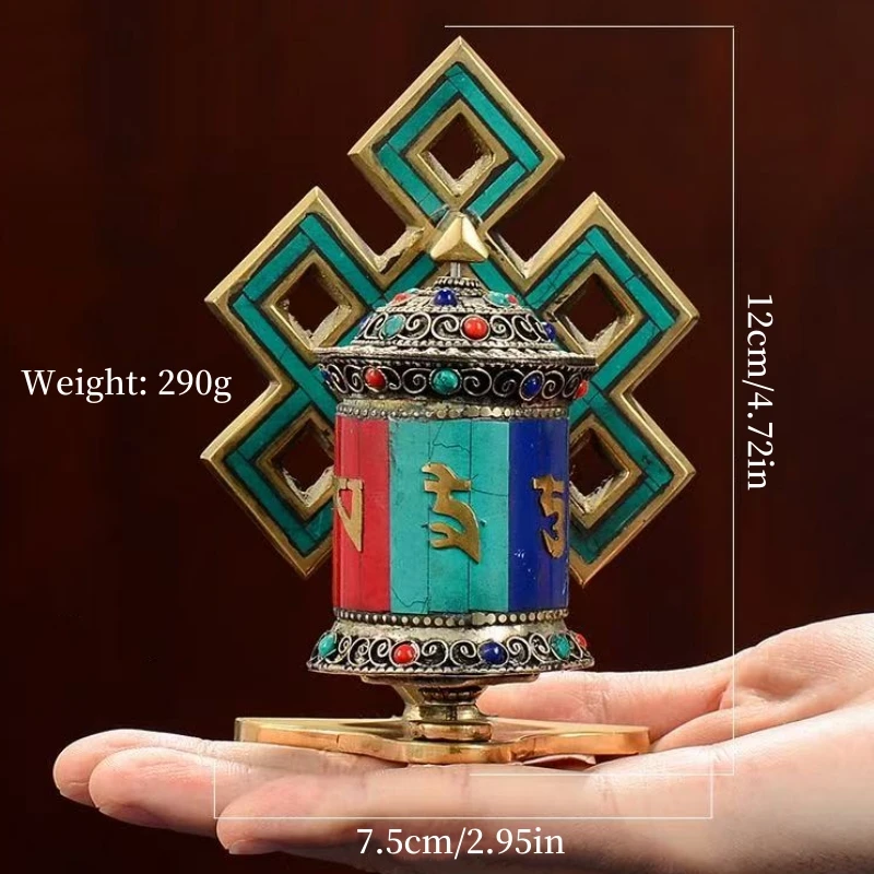Tibetan Prayer Wheel,Painting Bronze Vajrayana Prayer Wheel Six Characters Guanyin Heart Mantra Altar Decorative,Buddhist Item