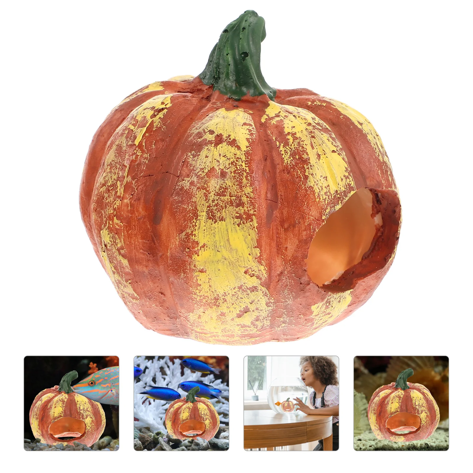 

Pumpkin Shaped Aquarium Cave Resin Fish Tank Decor for Pet Shelter Wear-Resistant Lovely Aquatic Ornament Home Garden