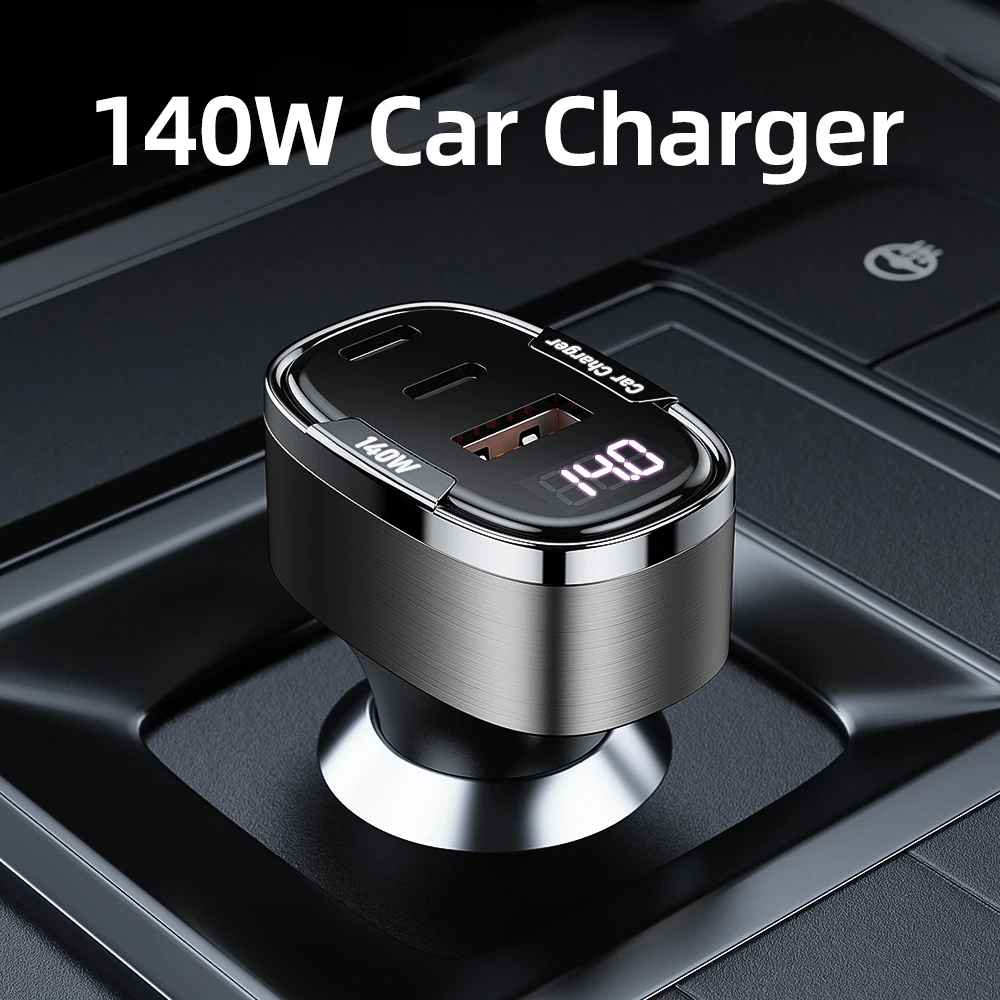 

140W USB-C Fast Car Charger Adapter Dual Type-C PD65W/45W Compatible with iPhone 16/15 Android Phone Charging USB-A QC3.0 30W