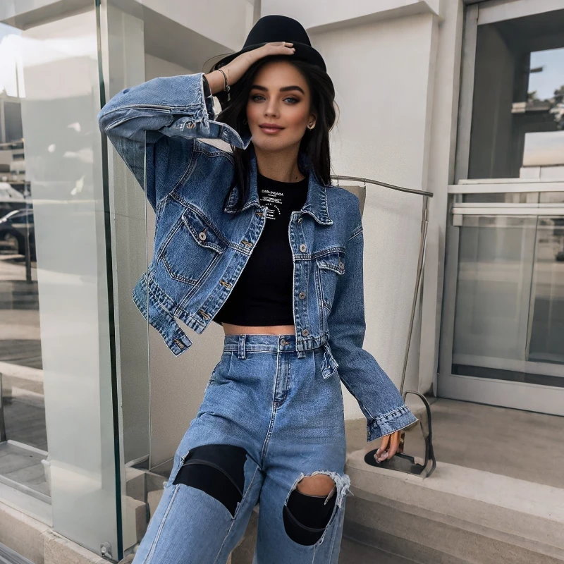 

Y2K new denim jacket simple casual versatile blue lapel long sleeve men and women couples gothic autumn winter oversized jacket