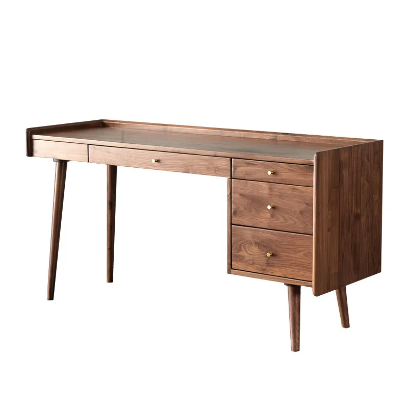 

Nordic all-solid wood desk, book chair, simple study computer desk, home black walnut bedroom for study