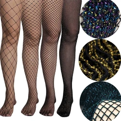 Summer Women Fashion Colorful Glitter Blue Glitter Fishnet Carnival Tights Mid-rised Black Color in Small and Big Net