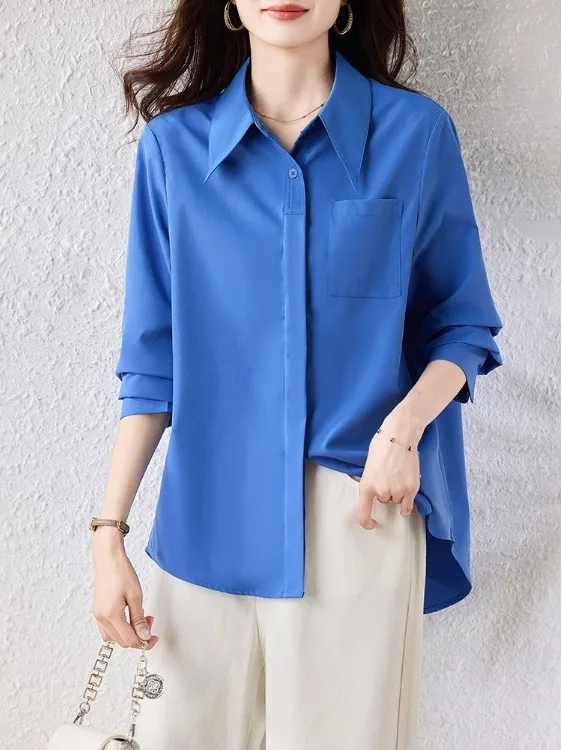 

Authentic Single-Button ket Long Sve Base irt Spring 2026 Ele Quali Top Women's Commute Sle Casual irt