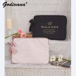 Japanese Style New 14 Inch Laptop Bag Electronic Product Bag Large Capacity Women's Bowknot Zipper Envelope Clutch Bag