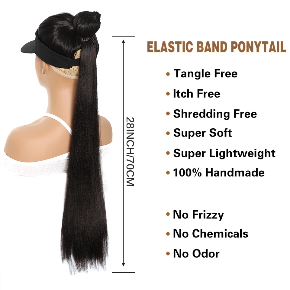 Cola de caballo sintética recta de 28 pulgadas con cuerda elástica, accesorio de cabello moderno para uso diario y fiestas 4