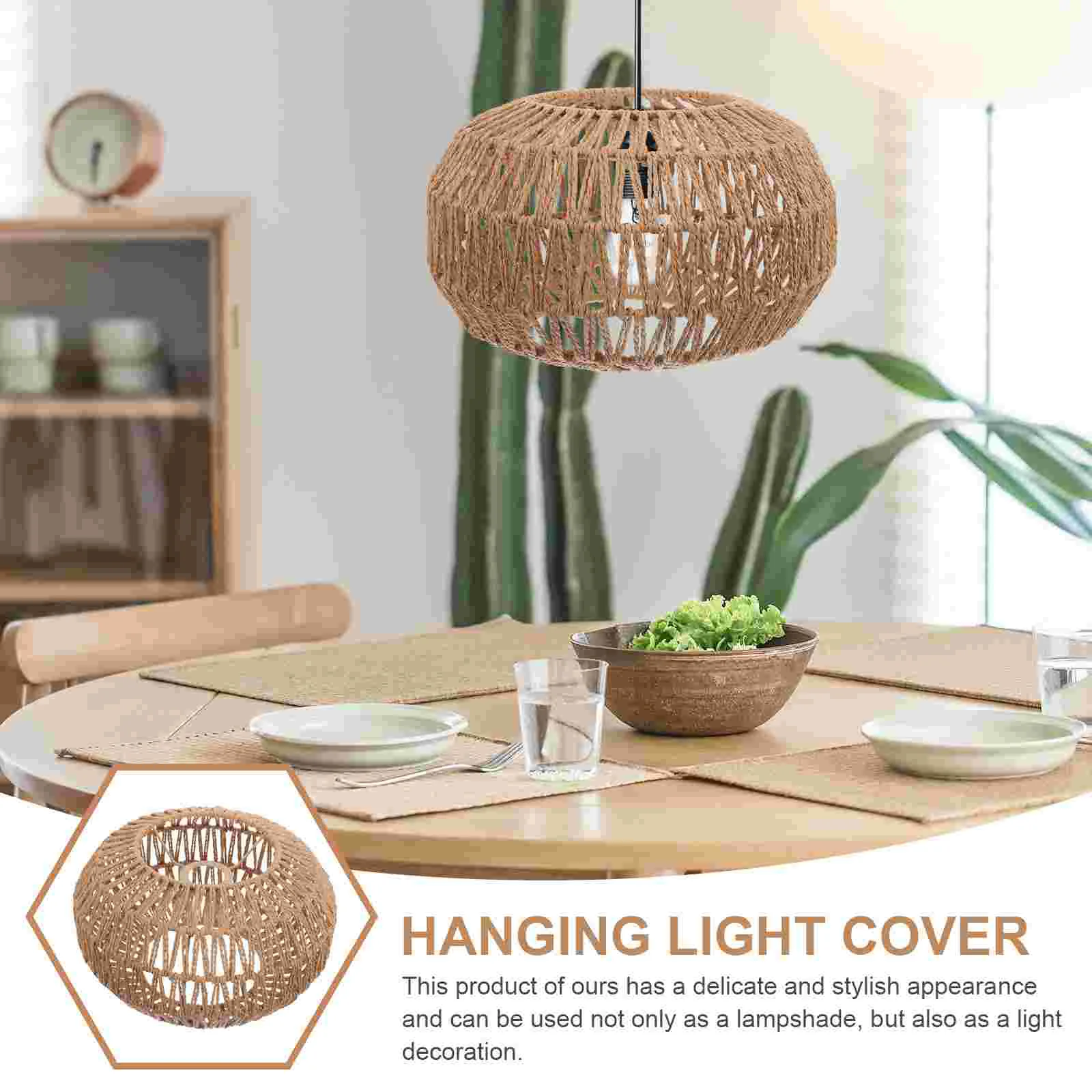 Imitation Rattan Paper Rope Chandelier Pendant Light Cover 395 Circular Lampshade for Home Restaurant Zen Tea Room Hot Pot Shop