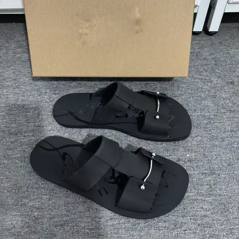 2026 New Summer Fashion Luxury Designer Men's Rubber Slide Sandals Loubi Spike Open Toe Non-Slip Anti-Skid Soft Sole Waterproof Beach Slippers Casual Flip Flops Lightweight Comfortable for Indoor Outdoor Pool Vacation Daily Wear