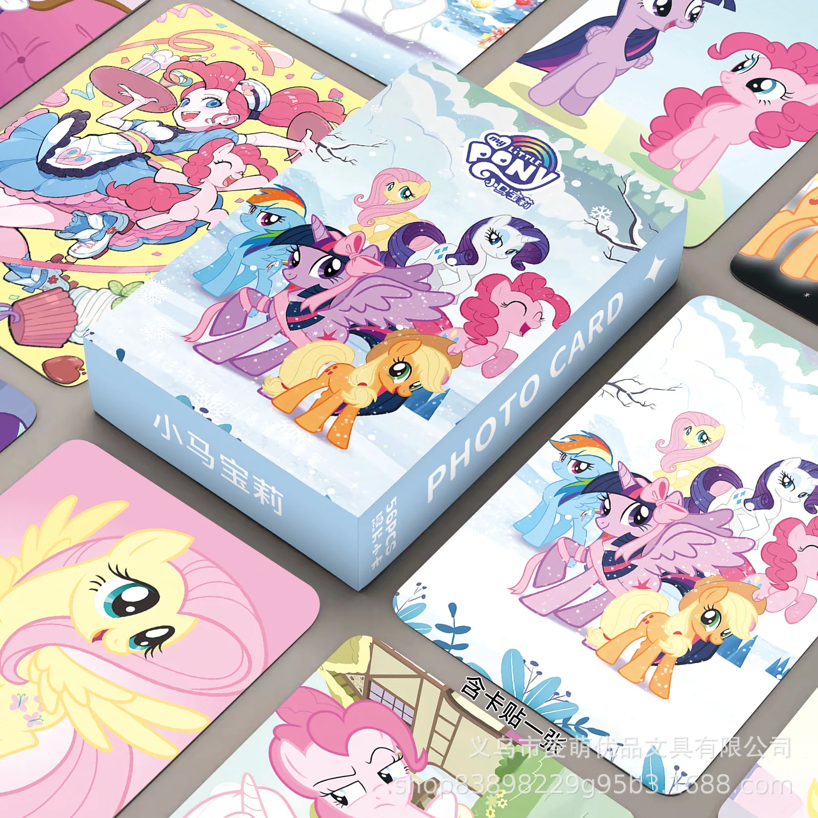 56Pcs Kawaii My Little Pony Cards Pinkie Pie Fluttershy Rainbow Dash Cartoon Anime cartoline Lomo Cards segnalibro regalo giocattoli per bambini