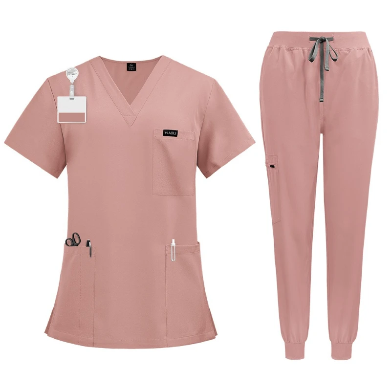 Ladies Short Sleeve Medical Scrubs for Operating Room Nurses Doctors Ideal for Skin Management Surgical Isolation Work Uniform