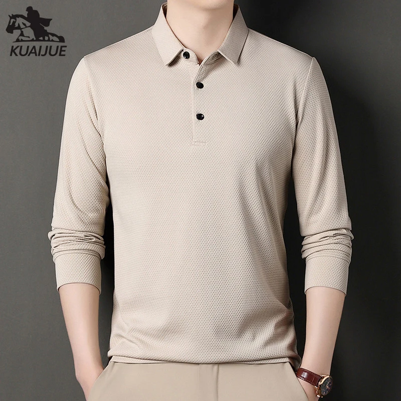 

polo shirt men high quality autumn new Men's Long sleeve polo shirt Solid color Middle age business casual mens polo shirt 2402