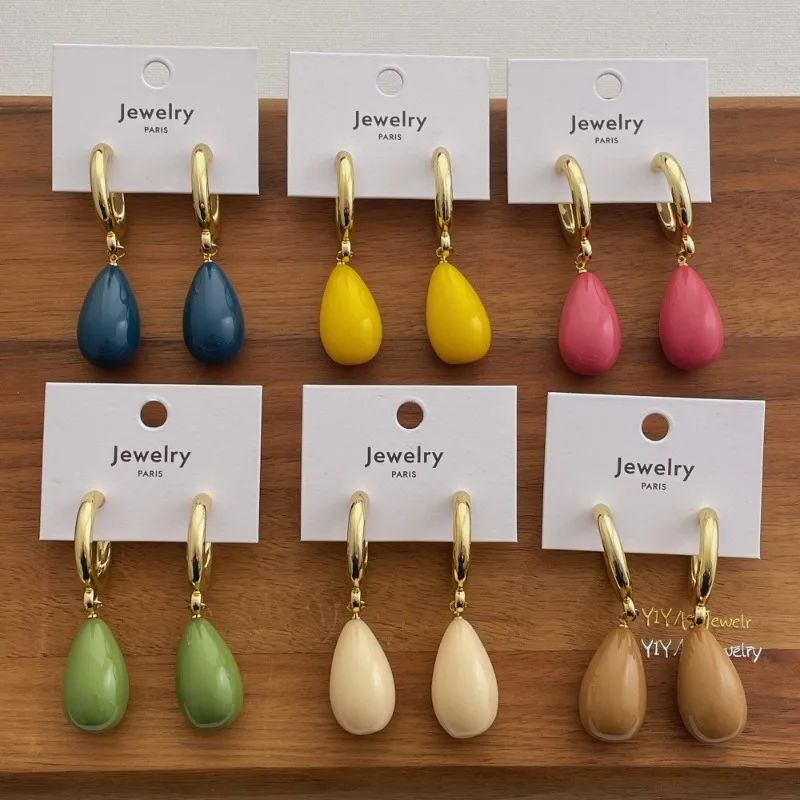 

Minar Minimalist Candy Color Enamel Water Drop C Shaped Hanging Dangle Earrings for Women Gold Copper Alloy Every Day Jewelry