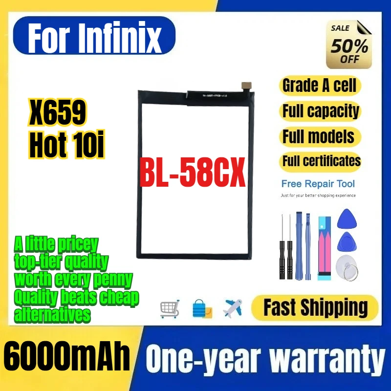 BL-58CX for Infinix Tecno X659/Hot 10i Phone Battery 0 Cycle High Quality Capacity Replacement Bateria Grade A Cell with Tools