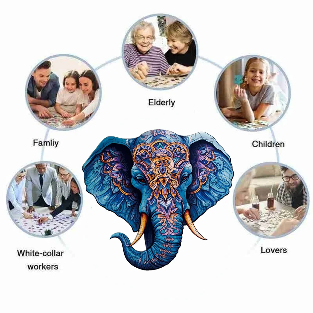 Puzzle Wooden Elephant Creative Gift Wrap Adult Children Difficult Decompression Animal Irregular Puzzle Toy