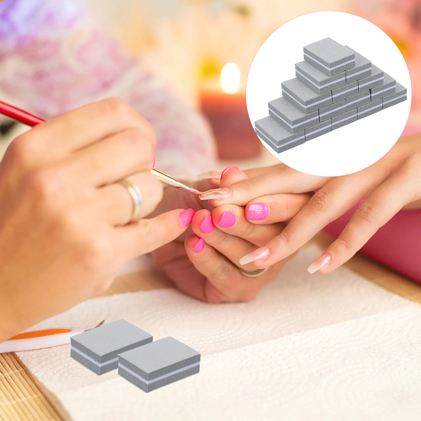 

50pcs Sponge Nail File Buffer Blocks Fine Sanding for Shaping Acrylic False Nails Portable Manicure Pedicure Tool Home Salon Use
