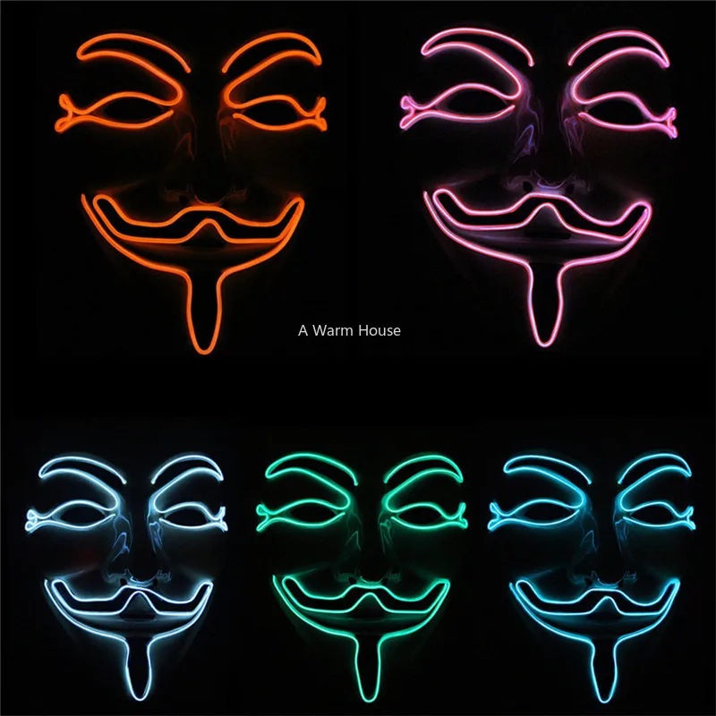 Neon Mask V for Vendetta Mascara Led Guy Fawkes Masque Masquerade Masks Party Mascara Halloween Glowing Masker Light Maska Scary