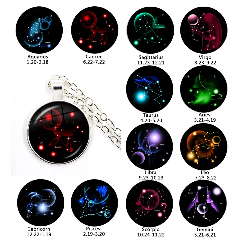 Collar chapado en plata de los signos del zodiaco de Aries, Taurus, Géminis, Cáncer, LEO, Virgo, Libra, 12 Constelaciones, joyería para cumpleaños