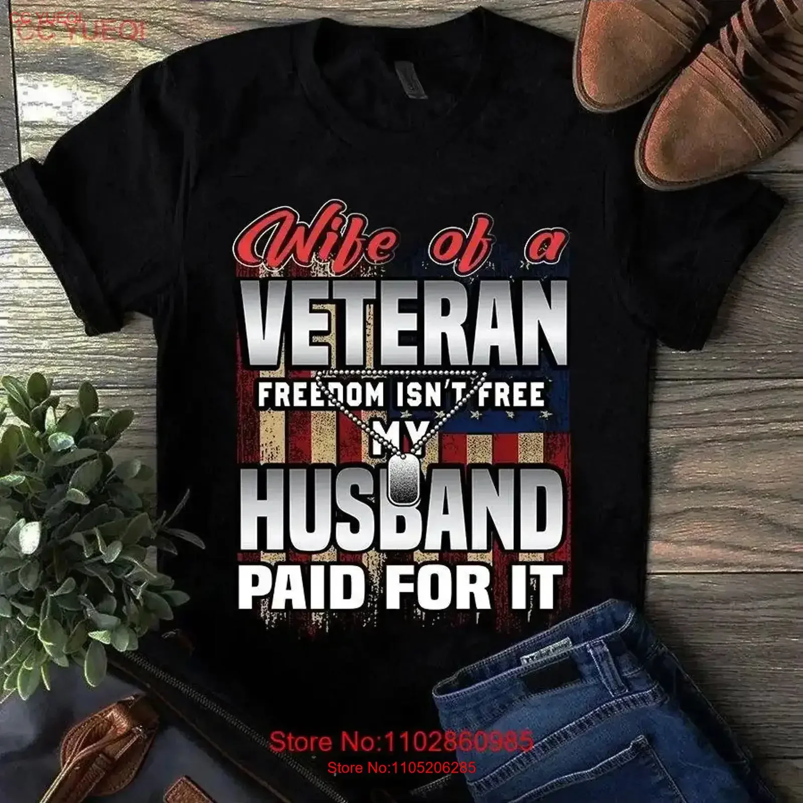 Wife of a Veteran Freefom Isn't Free My Husband Paid for It T Shirt vintage Washed Versatile Casual homme fashion Stylish Soft