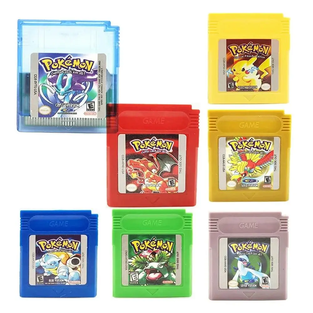 Pokemon Series Version 16 Bit GBC Game Cassette Classic Green Crystal Silver for GBC Video Game Collect Colorful English Version
