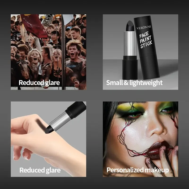 مجموعة عصا طلاء الجسم باللون الأسود والأبيض والأحمر لحفلات الهالوين، تغطية كاملة، طلاء الجسم، مكياج المهرج، طلاء الوجه، مستحضرات التجميل