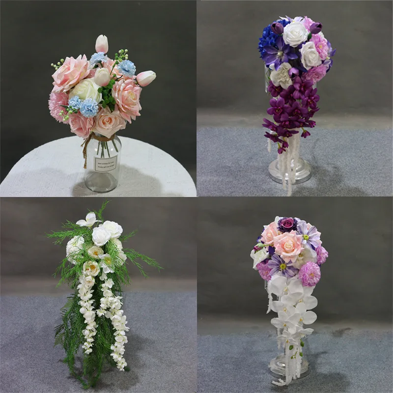 Wedding hand bouquet decoration set Wedding decoration simulation flower Bridal waterfall hand bouquet handmade DIY material