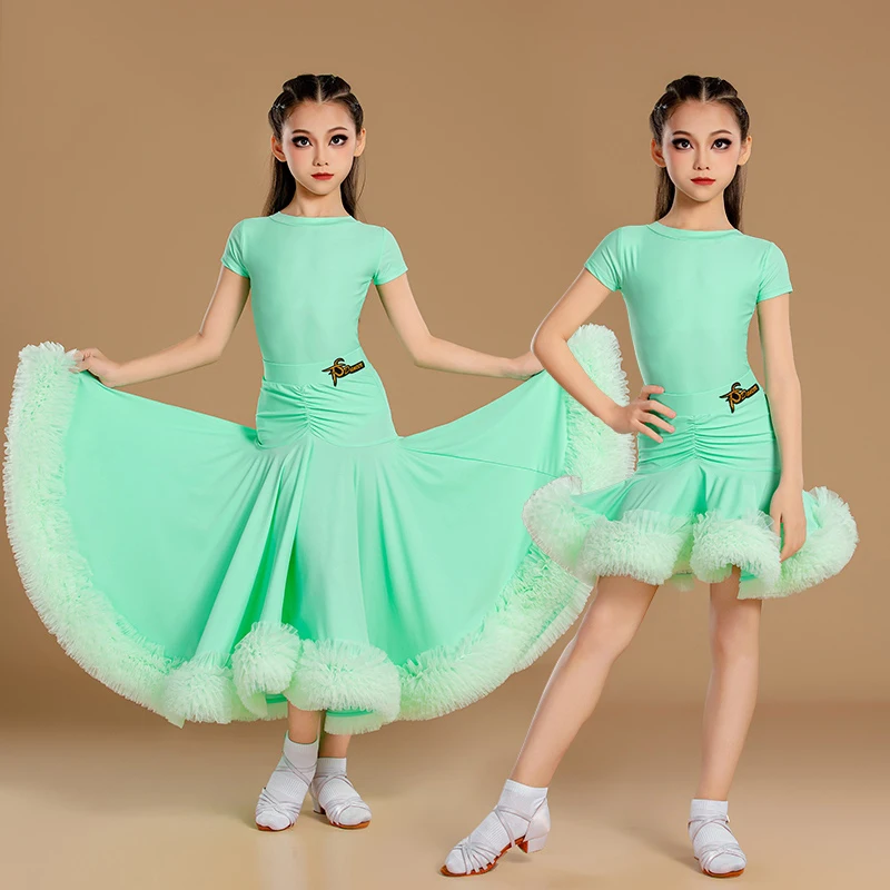

2025 New Latin Dance Performance Dress Girls Shirt Sleeve Suit Chacha Rumba Tango Kids Latin Modern Dance Stage Clothing DN30365