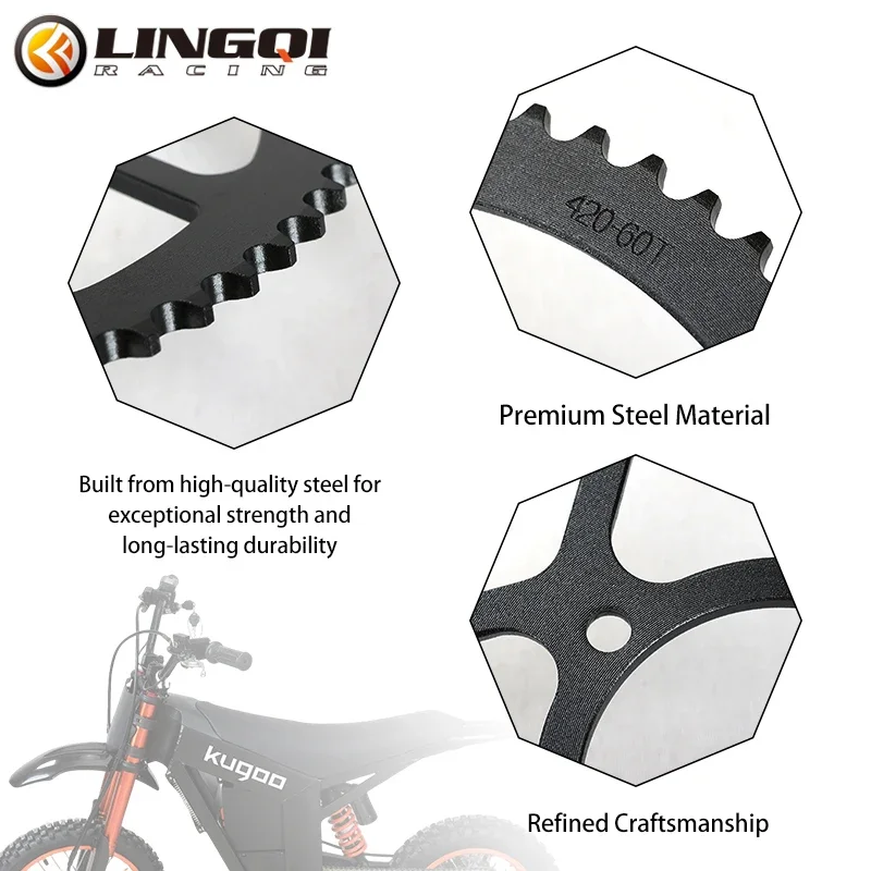 

LINGQI RACING Motorcycle 60T Black Rear Sprocket 76mm Chain Disc Sprockets For Tuttio Soleil 01 Electric Dirt Bike ATV Quad