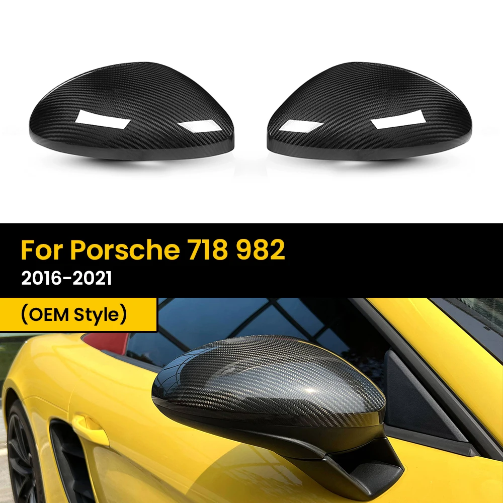 Real Dry Carbon Fiber Car Door Side Wing Rearview Mirror Cover Caps Glossy For Porsche 718 982 2016-2021 OEM Style