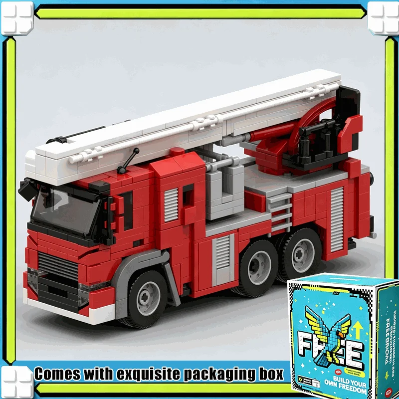 584PCS City Fire Aerial Platform Ladder Truck MOC Model Custom Building Blocks Bricks DIY Assembly Toy Educational Child Gift