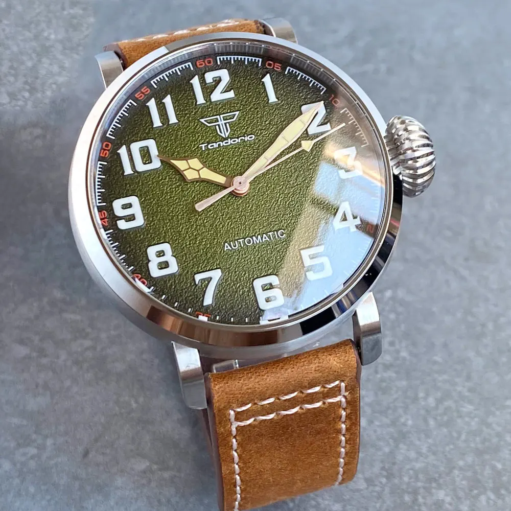 47MM Steel/CUSN8 Bronze Big Case Vintage Tandorio 10BAR Waterproof NH35 Movement Watch Men Sapphire Glass Leather Strap