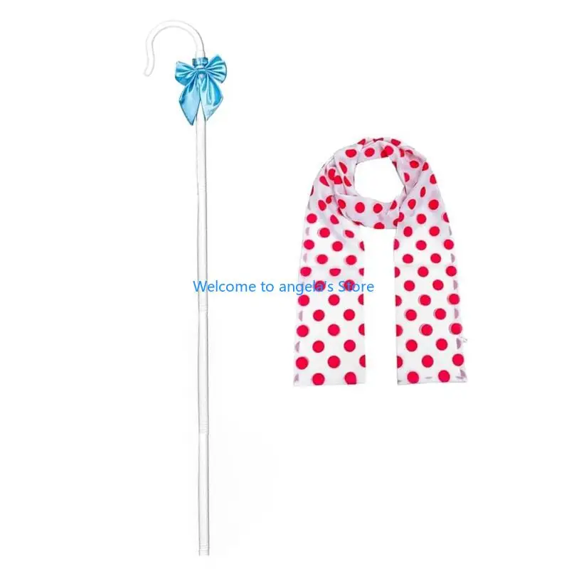 X4YC Bowknot Shepherd Staff Gancho Cachecol 2 peças Acessórios fantasia pastora feminino