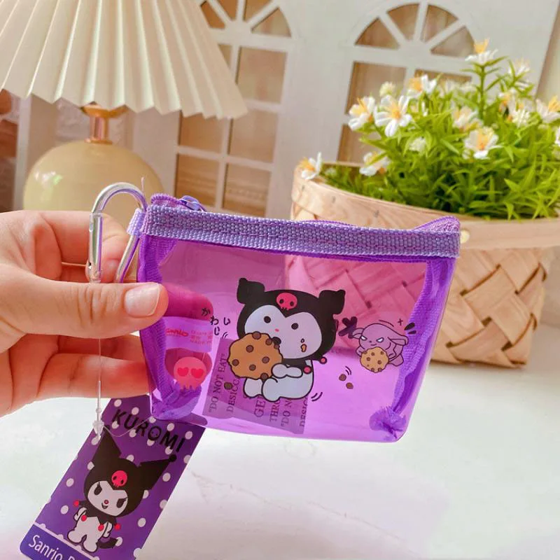 Sanrio Hellokitty Mymelody Kuromi Purin Cinnamoroll Keroppi PVC Coin Purse Jelly Bag Carabiner Storage Bag