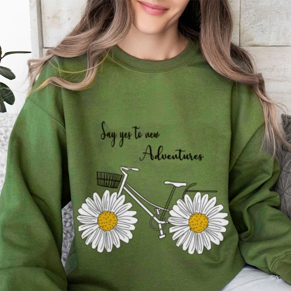 Say Yes To New Adventures Trendy Graphic Sweatshirt Cusal Sweatshirt Trendy Long Sleeve Shirt Comfort Colors Unisex Sweatshirt