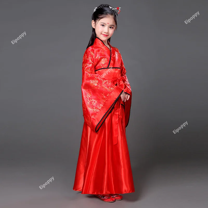Girls Traditional Chinese Hanfu Dance Costume Ancient Tang Dynasty Han Ming Child Clothing for Folk Dance Performance