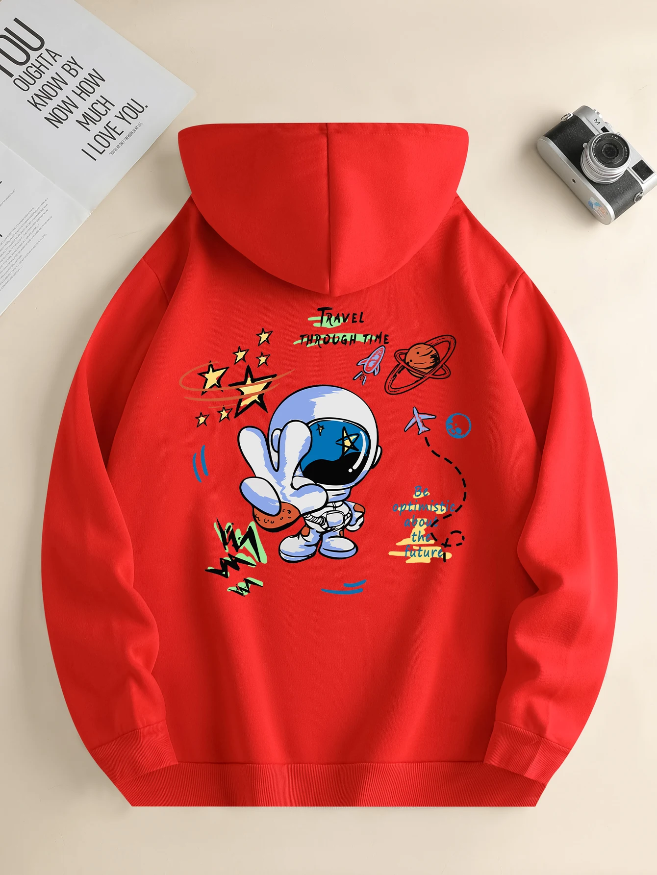 Men\'s new fashion hoodie, casual everyday drawstring hooded sweatshirt, astronaut print, front kangaroo pocket, men\'s jacket