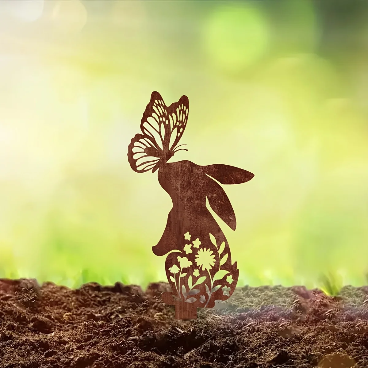 Rabbit Butterfly Iron Metal Garden Stake, Outdoor Wall Decor for Yard Patio Balcony, Garden Gift