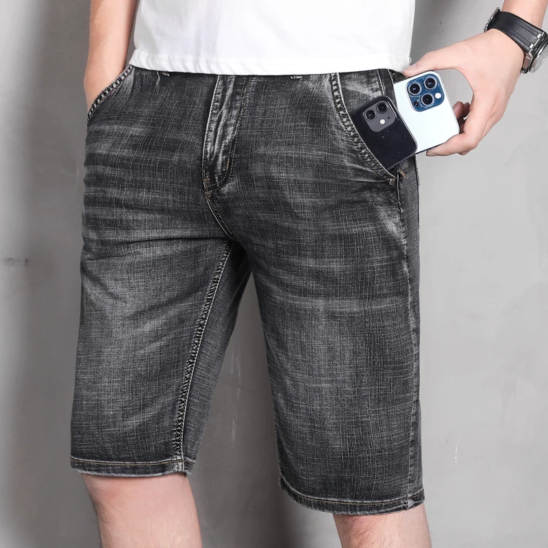 

Summer High-quality Stretch Denim Shorts for Men Straight and Simple Loose Casual Trendy Versatile Five-point Pants Smoke Gray