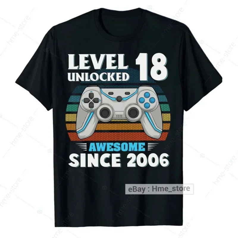 Bday long or short sleeves Level 18 Unlocked Awesome Since 2006 18th Birthday Video Gamer T Shirt  graphic t shirts  harajuku