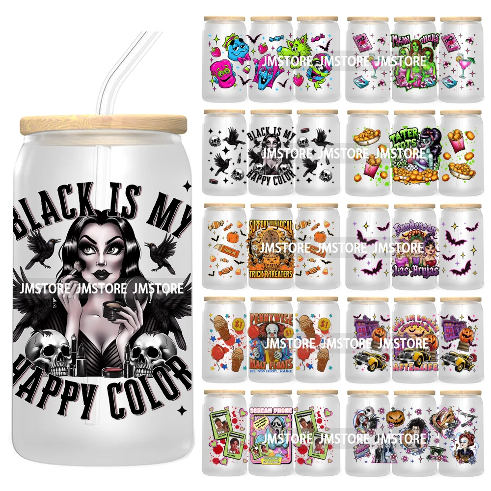 

Horror Witch Halloween UV DTF Sticker For 16OZ Libbey Glass Cup Can Wrap Transfer Stickers Custom Labels DIY Logo Spooky Season