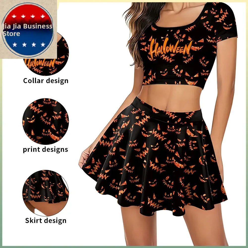 

Faionable Halloween Print ort Sve Комплект повседневной женской юбки из полиэстера, нейтральный комплект для мальчиков и девочек-подростков