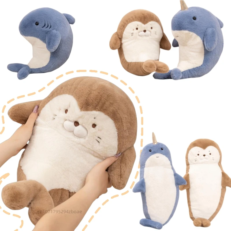 

35/70cm Cartoon Cute Marine Animal Seal Plush Doll Pillow Soft Shark Narwhal Plush Toy Home Decor Appease Gift For Children